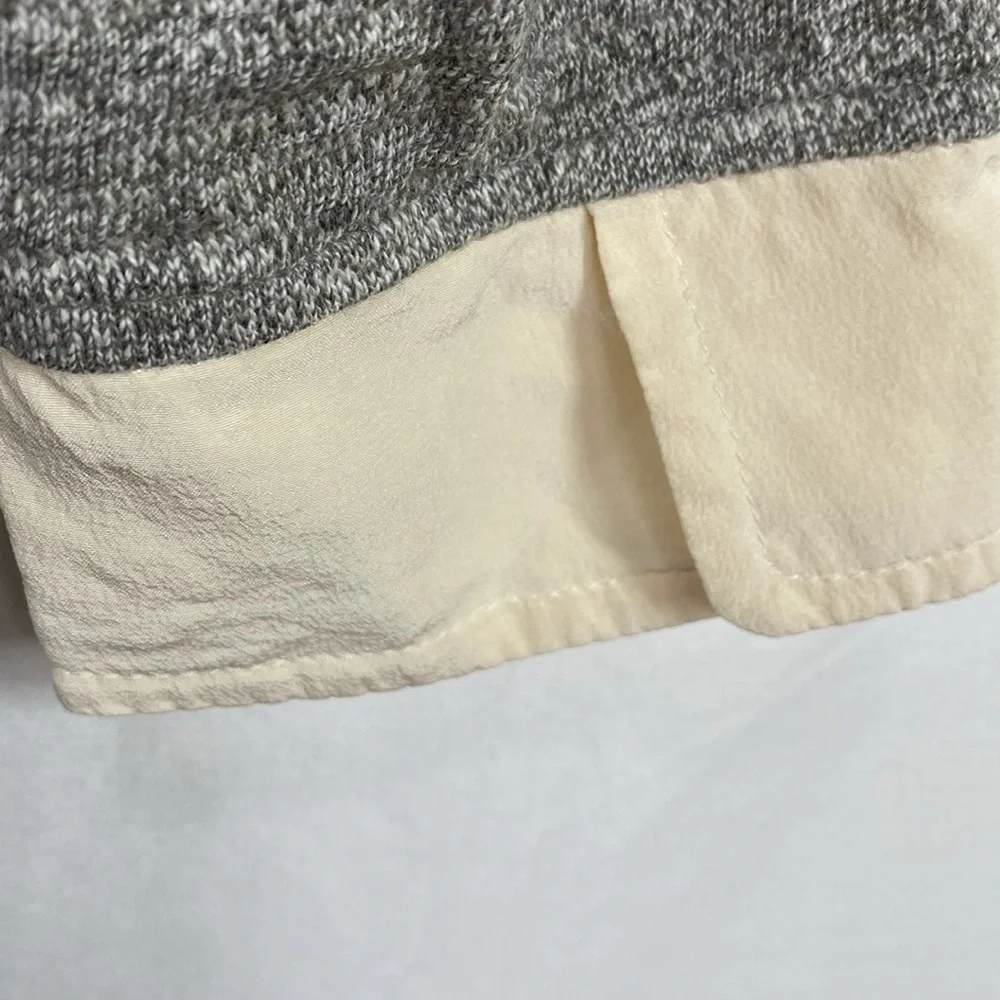 J. Crew Gray with Cream Silk Trim Peter Pan Collar Long Sleeve Shirt Top, Size S